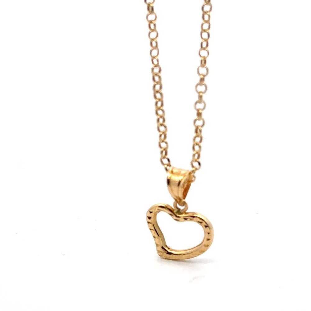 18K Gold Bracelet Rolo Chain Open Heart Charm 8 inches - Picture 4 of 9
